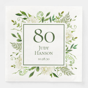 80th Birthday White Hydrangeas Napkin