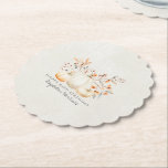 80th Birthday White Pumpkin Fall Leaves Custom Paper Coaster<br><div class="desc">Modern and elegant white pumpkin and fall leaves botanical design. The soft watercolor palette is a sophisticated blend of soft terracotta golden yellow sage and brown. Perfect for your fall birthday party.</div>