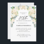 80th Birthday White Roses Floral Script Party  Invitation<br><div class="desc">80th Birthday White Roses Floral Script Party Invitation - Gorgeous,  white watercolor roses trimmed in gold and green foliage make this the perfect invitation for your loved ones,  very special 80th birthday.</div>