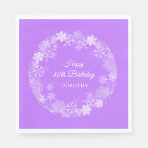80th Birthday Winter Wonderland Snowflake Purple Napkin