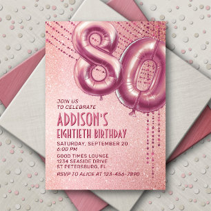 80th Birthday Womens Rose Gold Invitation