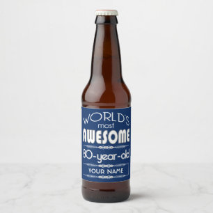 80th Birthday Worlds Best Fabulous Dark Blue Beer Bottle Label