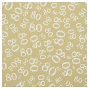 80th Cool Number Pattern Gold & White 80 Fabric