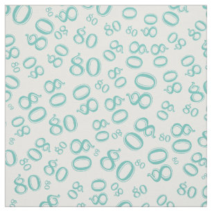 80th  Cool Number Pattern Teal and White 80 Fabric