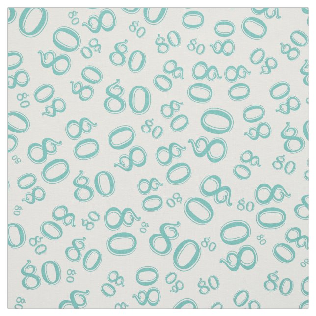 80th  Cool Number Pattern Teal and White 80 Fabric (Swatch)