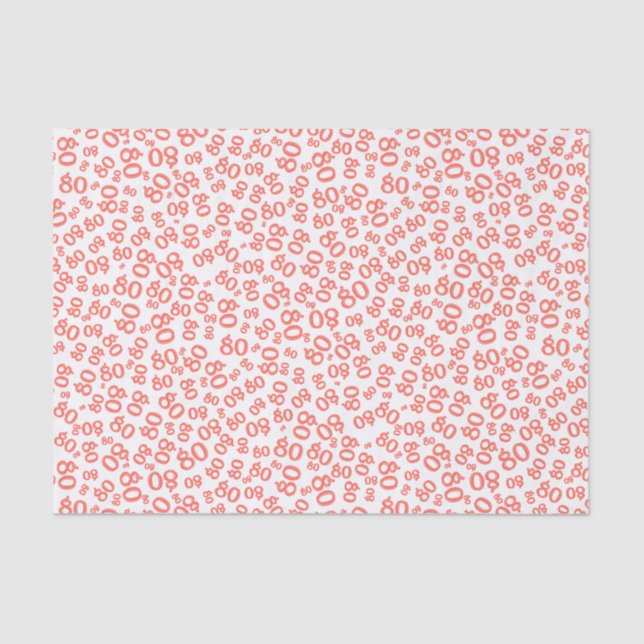 80th Coral/White  Party Random Number Pattern Tissue Paper (Front)
