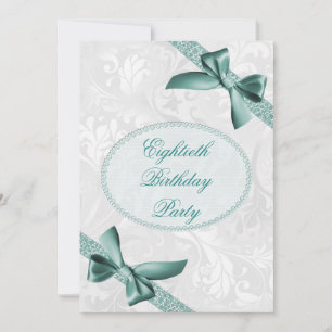 80th Damask and Bows Birthday Party Invitation