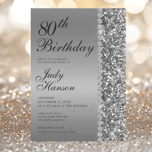 80th Elegant Silver Birthday Invitation