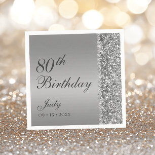 80th Elegant Silver Birthday Napkin