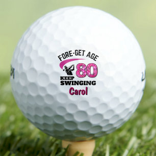 80th Gift for Coworker - Pink Fore-get Age 80  Golf Balls
