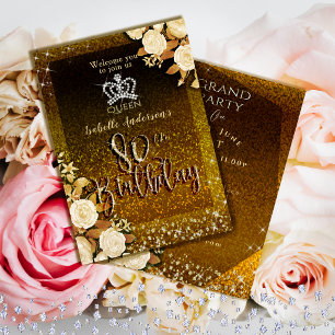 80th Glittering Crown Gold Birthday Invitation