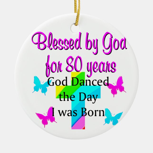 80TH GOD LOVING CERAMIC TREE DECORATION (Front)