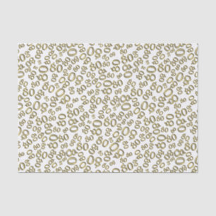 80th Gold/White  Random Number Pattern Tissue Paper