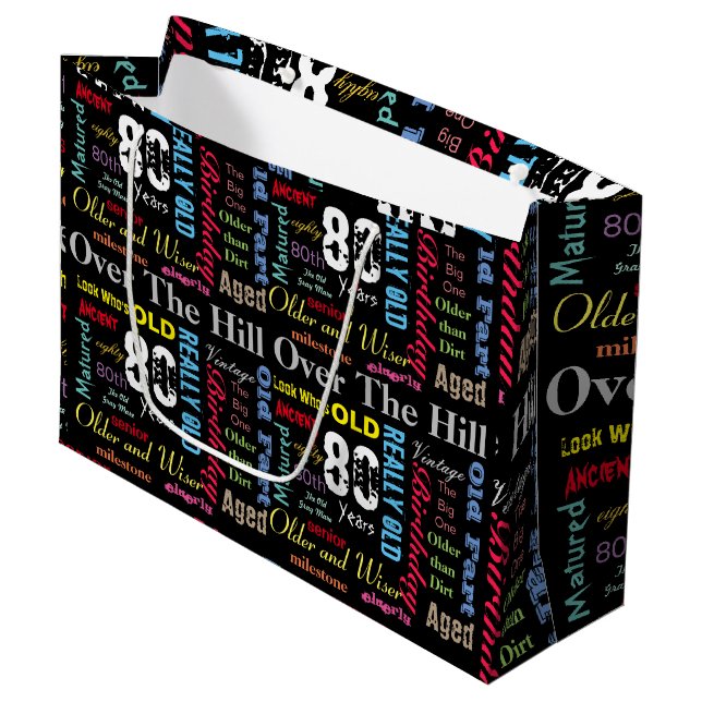80th Happy Birthday in a Graffiti Style Large Gift Bag (Front Angled)