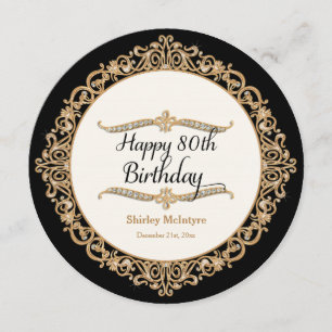 80th Happy Birthday Party Celebration Round Invite