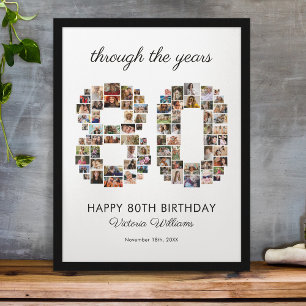 80th Happy Birthday Photo Collage Poster