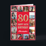 80th Happy Birthday Red and Gold Photo Collage Card<br><div class="desc">80th Happy Birthday Red and Gold Photo Collage Birthday Card. For further customisation,  please click the "Customise it" button and use our design tool to modify this template.</div>
