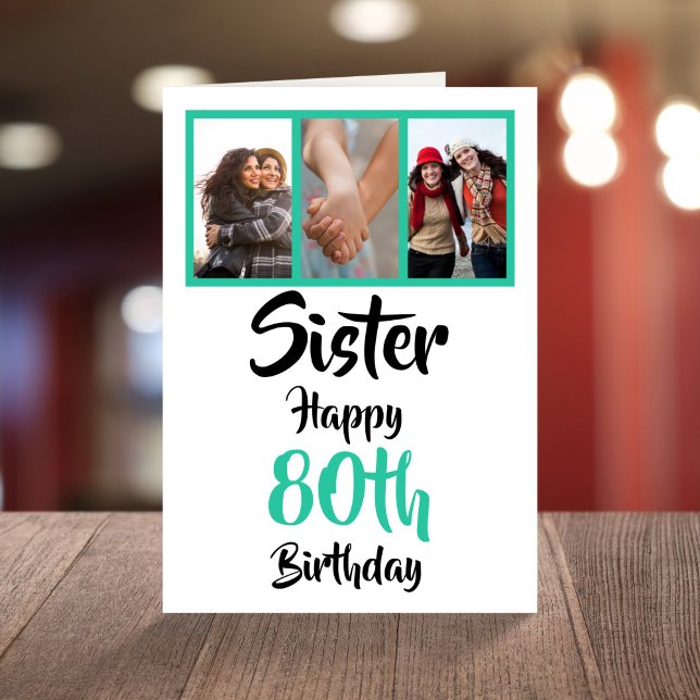 80th happy birthday sister photo collage Card (Creator Uploaded)
