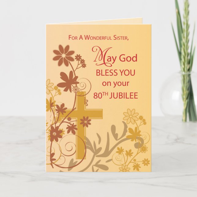 80th Jubilee Anniversary Nun Cross, Swirls, Flower Card (Front)
