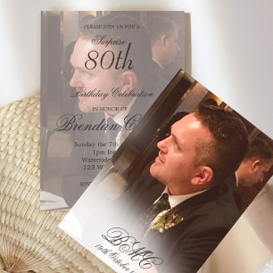 80th Male Birthday Simple Elegant Photo Invitation