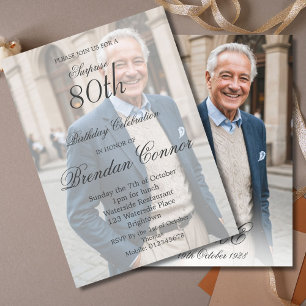80th Male Birthday Simple Elegant Photo Invitation