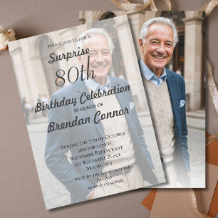 80th Male Birthday Simple Monogram Elegant Photo Invitation