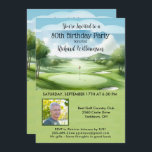 80th Men's Birthday Party Photo Golf  Invitation<br><div class="desc">This festive and colourful 80th Birthday Party Invitation has a Golf theme and it's perfect for a Golfer. It features a Golf Cart with Golf Clubs on a Golf Course, Much to personalise to make appropriate for your own event as well as a photo. We have all the ingredients to...</div>