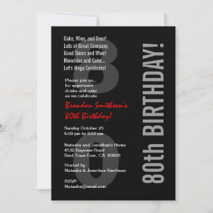 80th Modern Birthday Black White Red Template