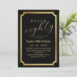 80th Modern & Minimal Black Birthday Party Invitation