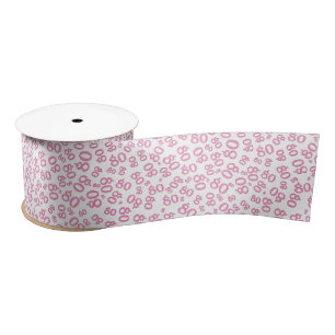 80th Modern Random Number Pattern Purple/White Satin Ribbon