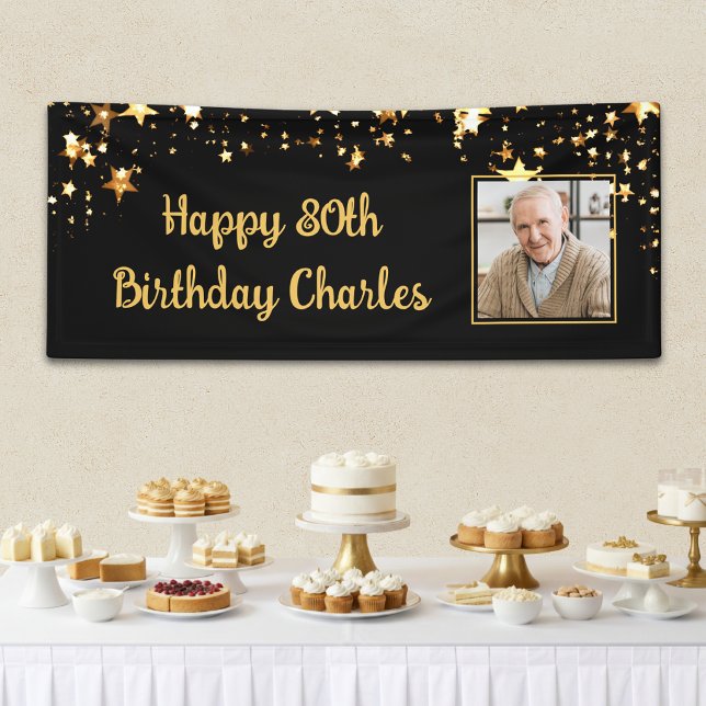 80th or Any Birthday Photo Gold Stars Custom Colou Banner (Creator Uploaded)
