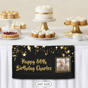 80th or Any Birthday Photo Gold Stars Custom Colou Banner