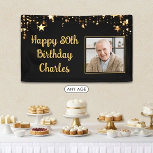 80th or Any Birthday Photo Gold Stars Custom Colou Banner