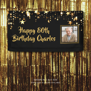 80th or Any Birthday Photo Gold Stars Custom Colou Banner