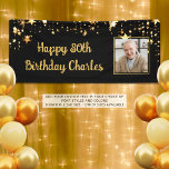 80th or Any Birthday Photo Gold Stars Custom Colou Banner<br><div class="desc">Celebrate any age birthday (shown for an 80th birthday) for him or her with this custom colour photo banner sign featuring a gold stars border and personalised with a pictures and your custom text (the sample suggests HAPPY # BIRTHDAY NAME in an editable modern, calligraphy script) shown on an editable...</div>
