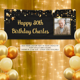 80th or Any Birthday Photo Gold Stars Custom Colou Banner