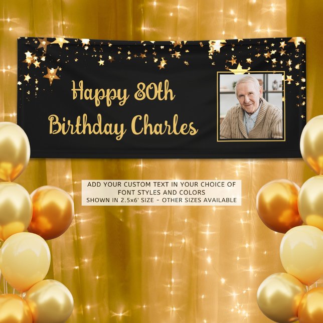 80th or Any Birthday Photo Gold Stars Custom Colou Banner (Creator Uploaded)