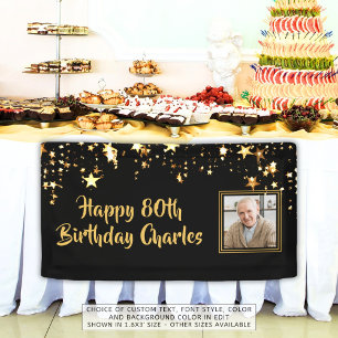 80th or Any Birthday Photo Gold Stars Custom Colou Banner
