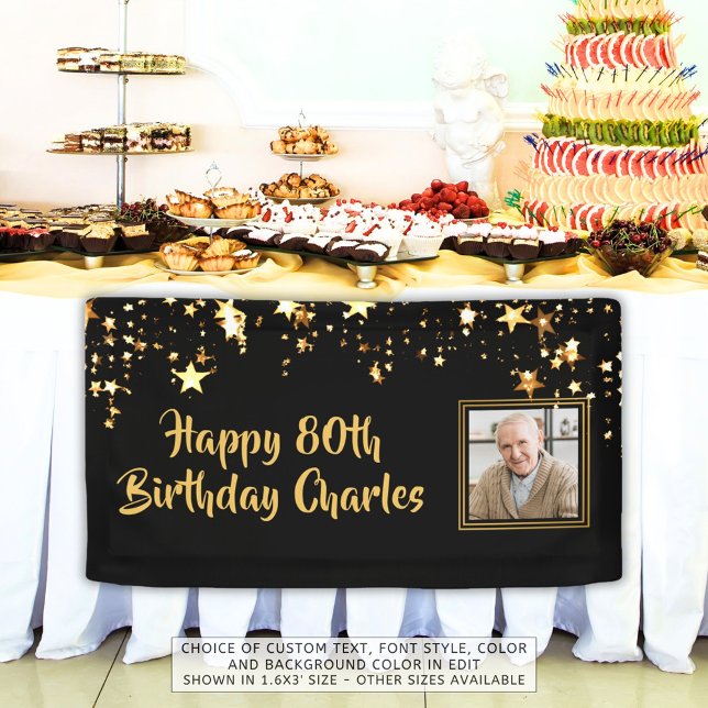 80th or Any Birthday Photo Gold Stars Custom Colou Banner (Creator Uploaded)