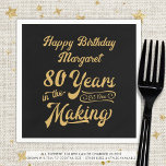 80th or Any Birthday Retro Years in the Making Napkin<br><div class="desc">Retro 80th or any birthday personalised party napkins featuring a retro calligraphy script typography title 80 YEARS IN THE MAKING which incorporates his or her birth year within the design and your custom text (shown with HAPPY BIRTHDAY NAME)--all in your choice of colours to coordinate with your celebration theme. ASSISTANCE:...</div>