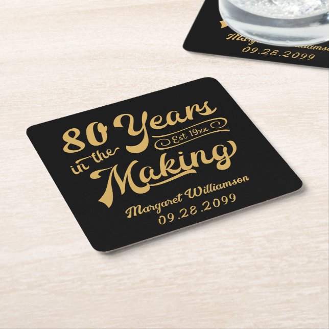 80th or Any Birthday Retro Years in the Making Square Paper Coaster (Angled)