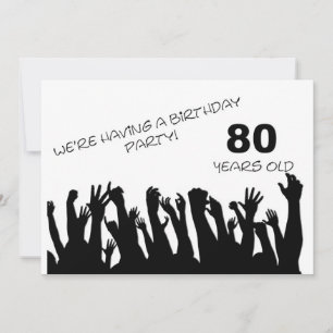 80th party invitation with cheering crowds