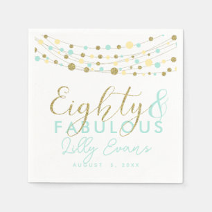 80th party paper napkin decoration, glitter teal
