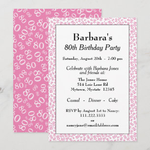80th Party Pink/White Random Number Pattern Invitation