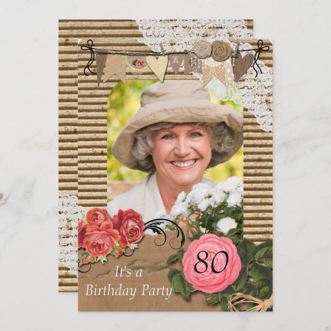 80th Photo Birthday Party Invitation (Front/Back)