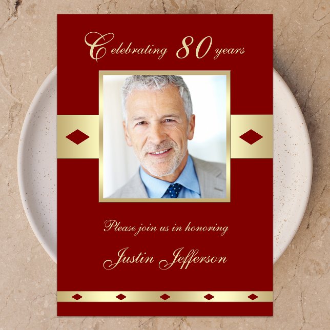 80th Photo Birthday Party Invitation Burgundy 80 (Creator Uploaded)