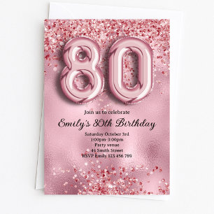 80th Pink Glitter Birthday Invitation