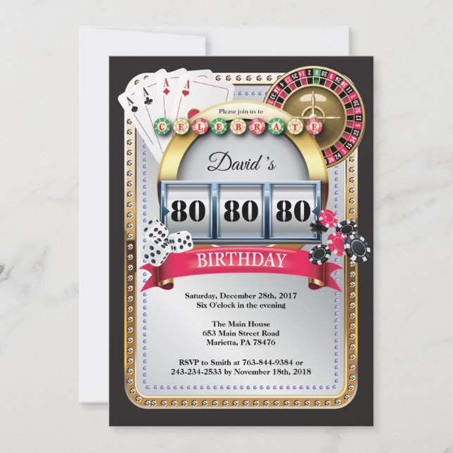 80th Poker Playing Card Casino Birthday Invitation (Front)
