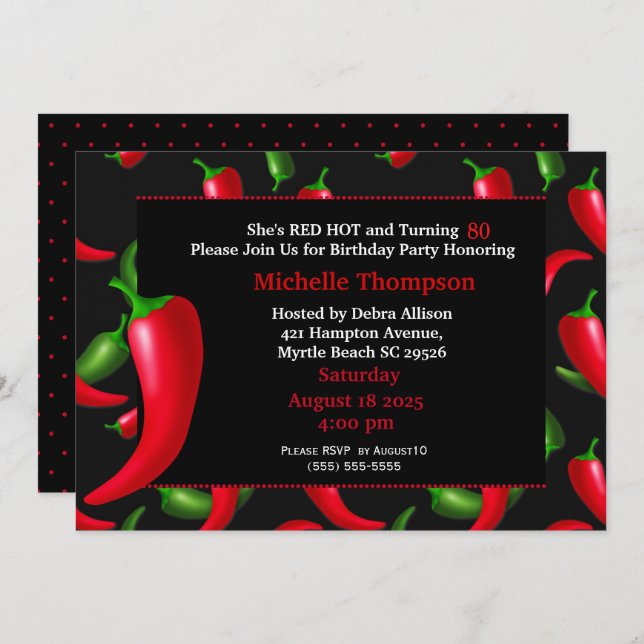 80th  Red Hot Pepper Birthday Invitations (Front/Back)