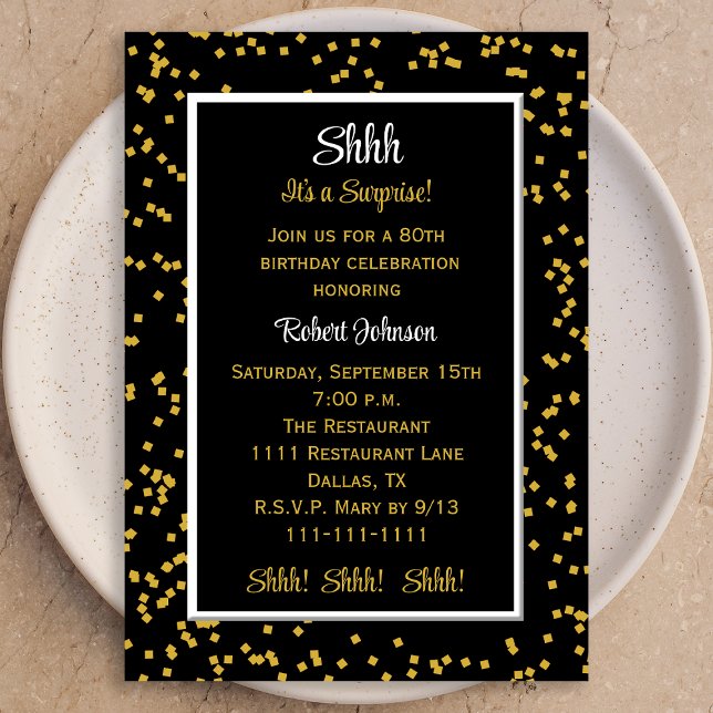 80th Shhh it's a surprise Birthday Confetti  Invitation (Creator Uploaded)